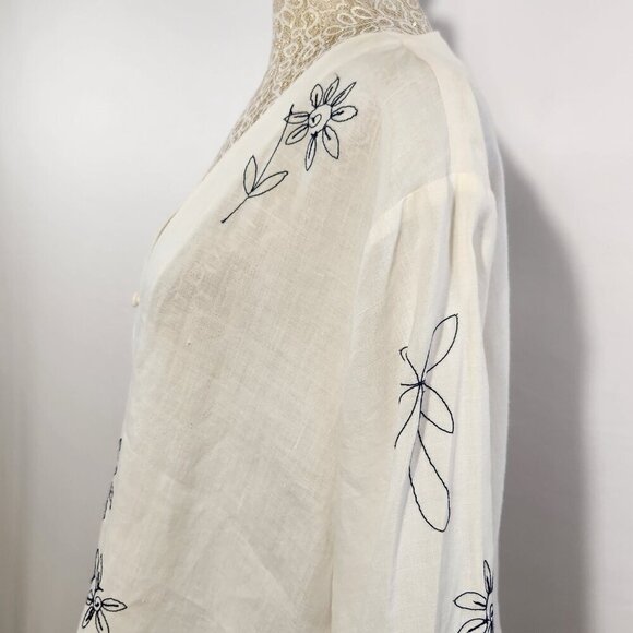 Jennifer Women Size 20 White Embroidered Long Sleeve 100% Ramie Button Tunic Top - Picture 7 of 16